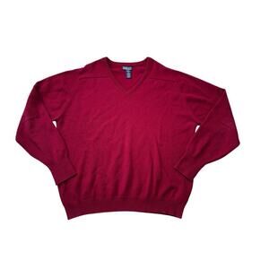 LAND'S END 100% Lambs Wool knitted Red, V Neck sweater, Men's XL